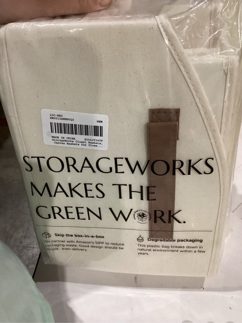 Condition photo showing Good Condition for StorageWorks Closet Storage Bins, Trapezoid Organizer Box for Shelves, Fabric Clothes Bin, Foldable Organizing Baskets with Handles, Large, Ivory White, 3-Pack Ivory White Large