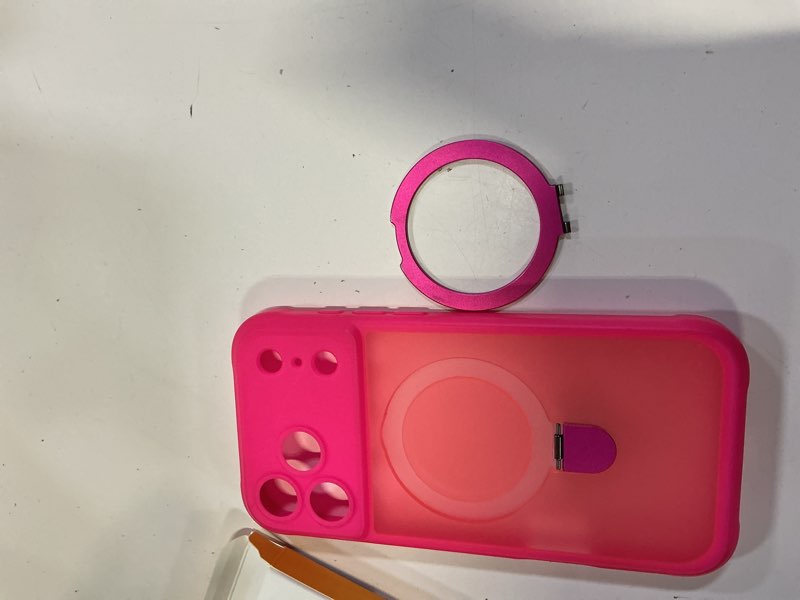 Condition photo showing As Is for mocca design for iphone 17 pro max case, compatible with magsafe [premium invisible magnetic ring stand] [military drop protection] full camera guard translucent matte slim phone cover 6.9",hot pink a-hot pink iphone 17 pro max 6.9inch