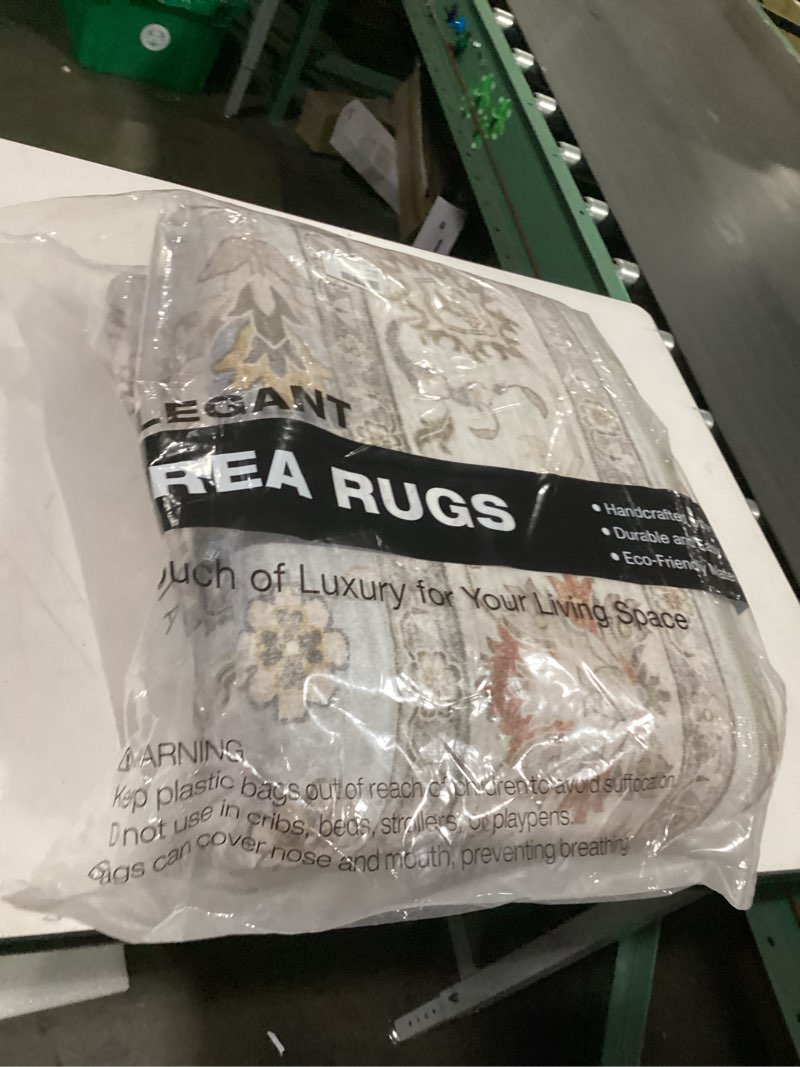 Condition photo showing Good Condition for witshock 8x10 area rugs for living room: machine washable non slip vintage carpet - low pile lightweight print rug for bedroom dining room kitchen table - stain resistant for household (light blue) light blue/light ivory/beige 8' x 10' (rectangular)