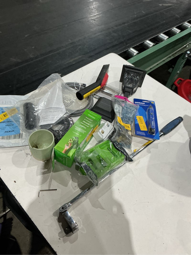 Condition photo showing As Is for assorted home improvement lot (small tools, screw, home accessories, etc.)