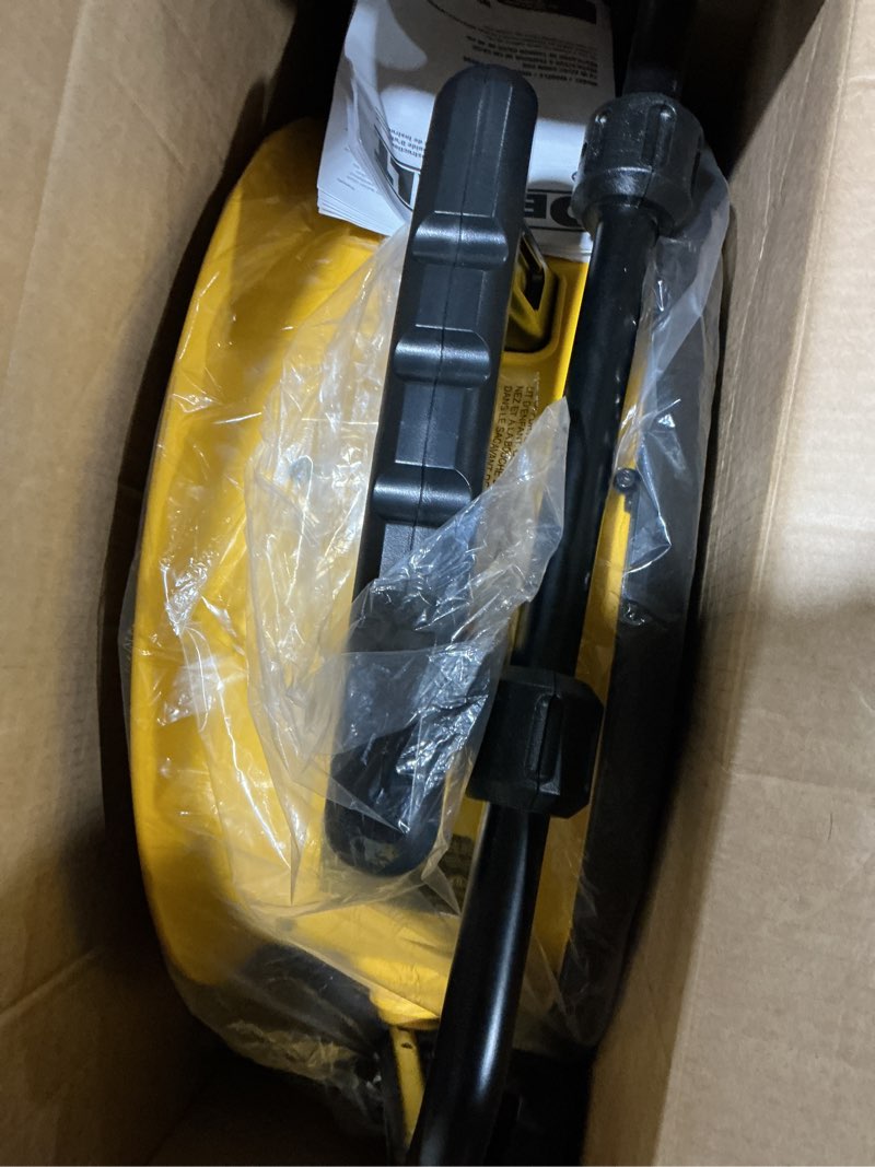 Condition photo showing Good Condition for dewalt 18 in. 20v cordless ac/dc hybrid 3-speed drum yellow fan with adapter cord (tool only)