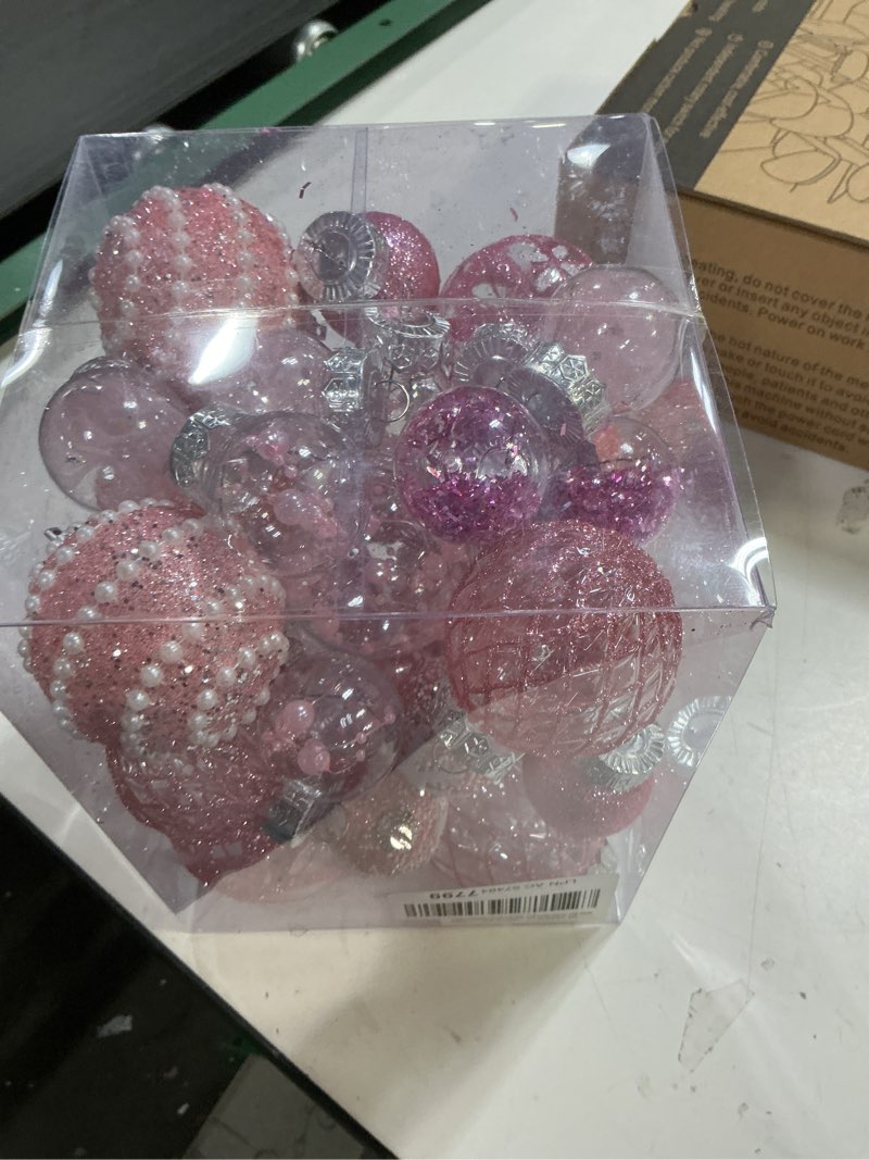 Condition photo showing New/Like New for Super Holiday Christmas Ball Ornaments, 33PCS Pink Clear Shatterproof Plastic Foam Ornaments Set for Hanging Xmas Tree Holiday Thanksgiving Valentine's Day Party Decor. Pink 33