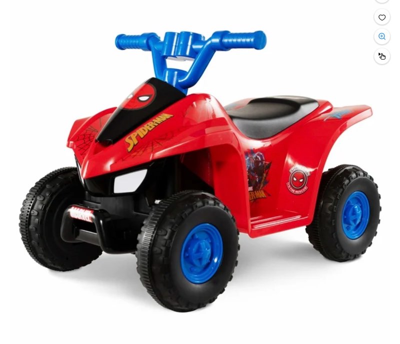 spiderman atv, 6v battery powered ride on, ages 18m to 36m