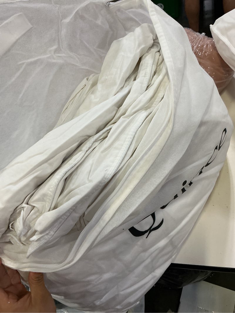 Condition photo showing As Is for lightweight premium down comforter, king/cal king, down