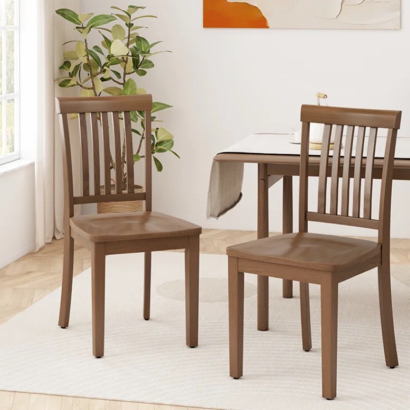 Light Brown Tanvier Slatted Back Dining Chair Solid Wood Side Chair (Set of 2)
