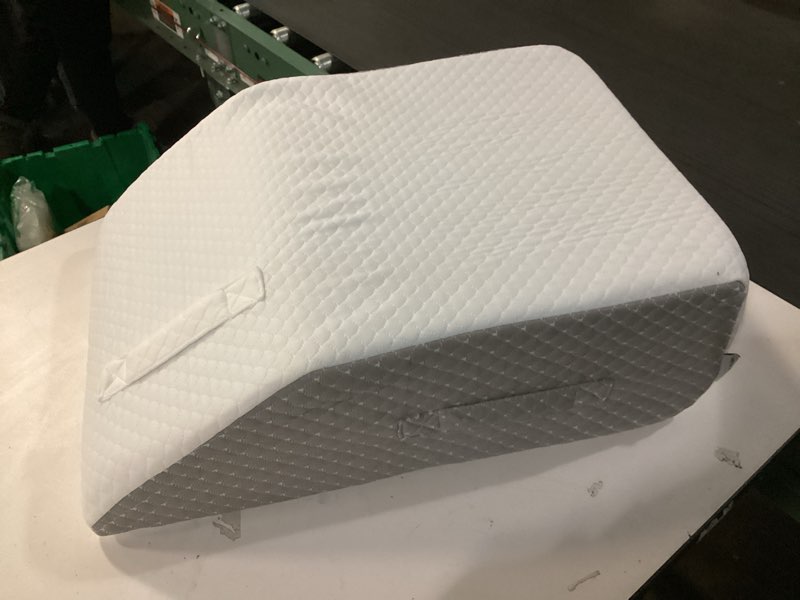 Condition photo showing Good Condition for Leg Pillow Elevation Blood Circulation, Leg Wedge for Elevation for Swelling, Leg Elevating Pillow for After Surgery, Memory Foam Foot Knee Pillow for Back Sleeping 23.6×16.8×8 Inch White/Grey 23.6*16.8*8 Inch White/Grey