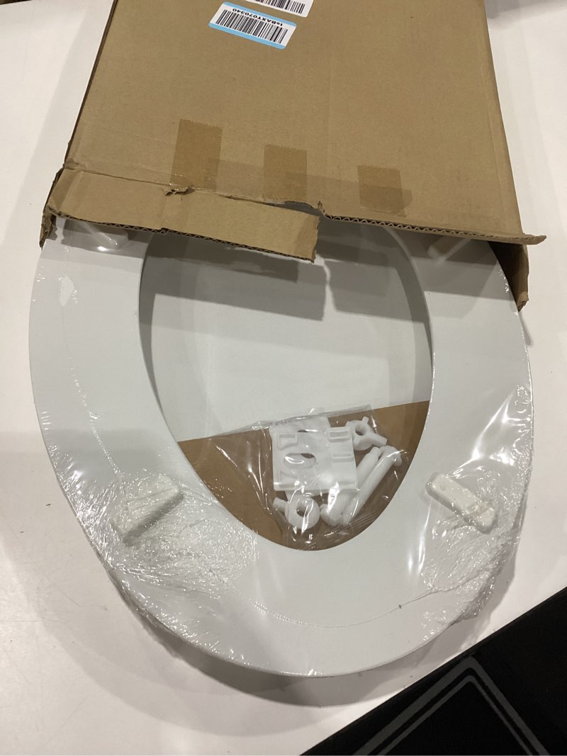 Condition photo showing New/Like New for highcraft premium elongated toilet seat with slow-close design & adjustable hinges - molded wood toilet seat - fits standard elongated toilets - oval seat in white