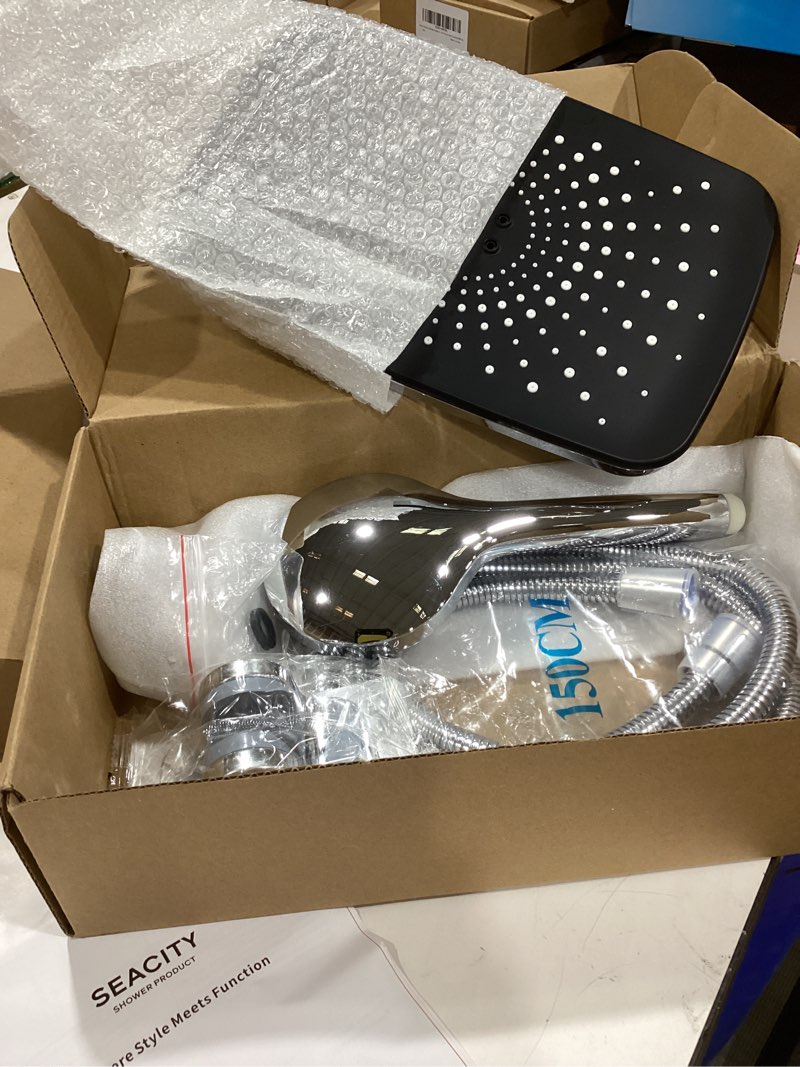 Condition photo showing Good Condition for wide rain shower head with 5 modes handheld showerheads, high pressure showerhead combo with extension arm for bathroom accessories, adjustable shower head with anti-clog nozzles (chrome)