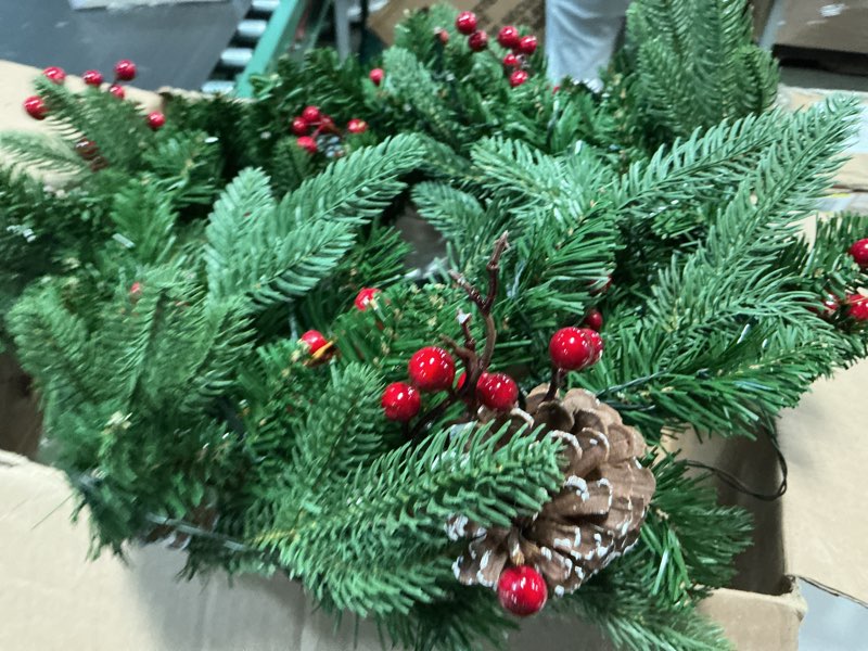 Condition photo showing Good Condition for Christmas Wreaths, Scidweet 20" Christmas Wreaths with Lights for Front Door Indoor Outdoor Holiday Xmas Decorations