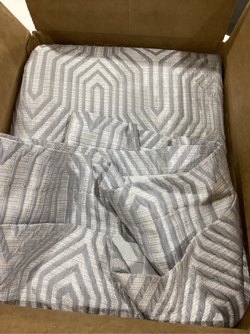 Condition photo showing Good Condition for Grey Blue and Silvery 100% Blackout Curtains 96 Inch Length 2 Panels, Jacquard Thermal Insulated Noise Reducing Grommet Drapes for Bedroom Living Room, 2pcs, 52" W x96 L Grey Blue and Silvery 52"W x 96"L (Pack of 2)