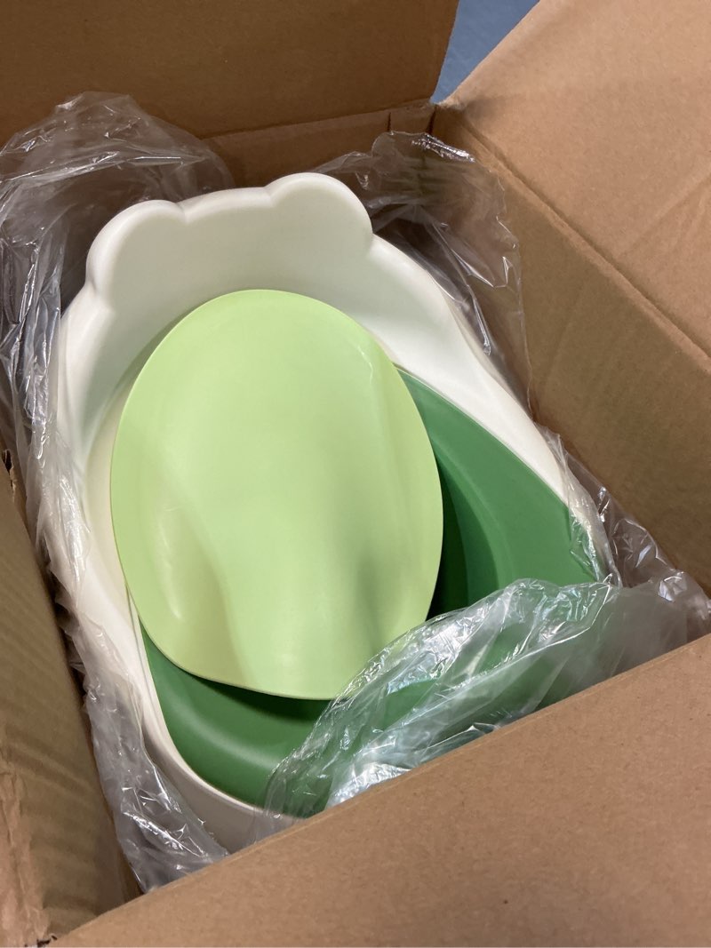 Condition photo showing As Is for potty training toilet seat for toddlers, portable travel potty with removable bowl, splash guard, frog expression sticker, kids potty for boys girls ages 1-3 (green)
