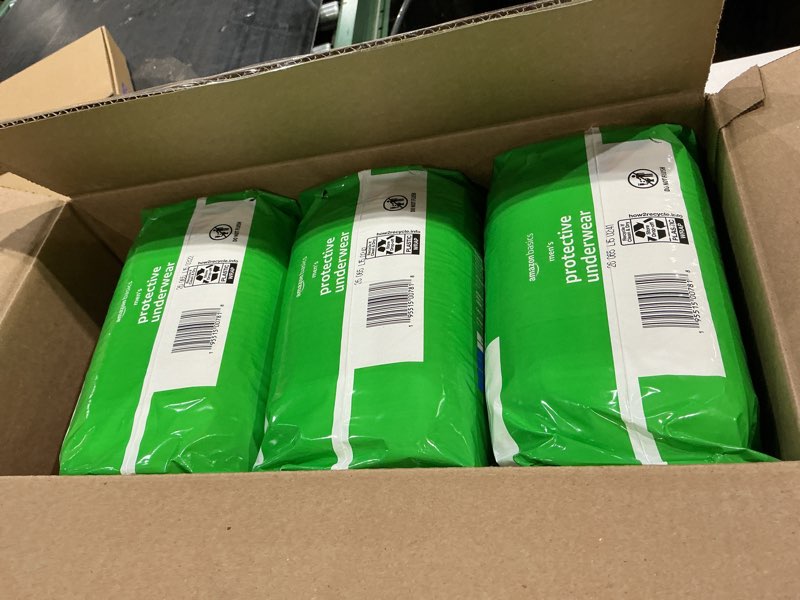 Condition photo showing New/Like New for (3 pack)amazon basics maximum absorbency incontinence underwear for men with leak protection and odor control, x-large, 16 count x-large 16.0