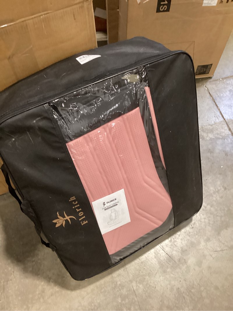 Condition photo showing Good Condition for florich leather seat covers, car seat covers full set, car seat protectors 5 seats, pink driver seat covers fit for most cars trucks suv black&pink fullset