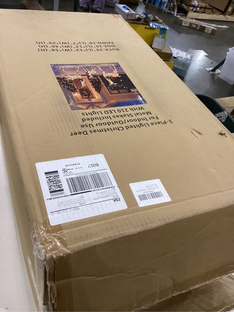 Condition photo showing Good Condition for 58 Inch 3D Woven Large Lighted Christmas Deer Decorations 3-Piece Outdoor Holiday Decorations Reindeer Set with 210 Warm White LEDs, Large Yard Display for Garden, Storefront Multicolored with Warm White Lights