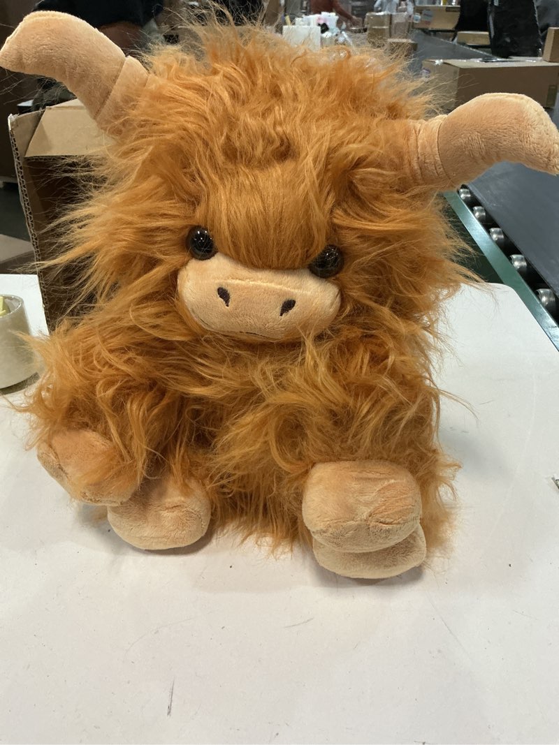 Condition photo showing Good Condition for 1 Pcs Highland Cow Stuffed Animal, Fluffy Highland Cow Plush Toys with Babies Inside Realistic Mommy Scottish Highland Cattle with Baby Calves for Boys Girls Christmas Birthday Party Favors Brown 