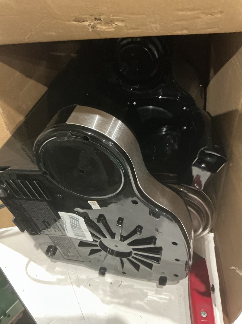 Condition photo showing As Is for hamilton beach 2-way programmable coffee maker, 12 cup glass carafe and single serve coffee maker, black with stainless steel accents, 49980rg 12 cup black