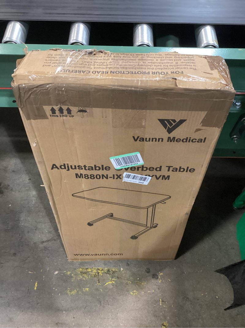 Condition photo showing New/Like New for vaunn medical adjustable overbed bedside table with wheels (hospital and home use)