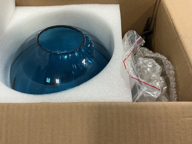 Condition photo showing Good Condition for kco lighting modern large globe pendant light 1-light single blue glass pendant lighting kitchen island vintage ribbed glass pendant light contemporary gold hanging light fixture (9.8”) blue 9.8" 1-light