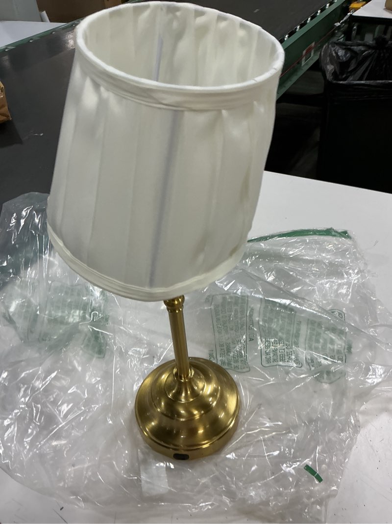 Condition photo showing As Is for aloadecor lighting 16-in warm gold led touch candle table lamp with fabric shade