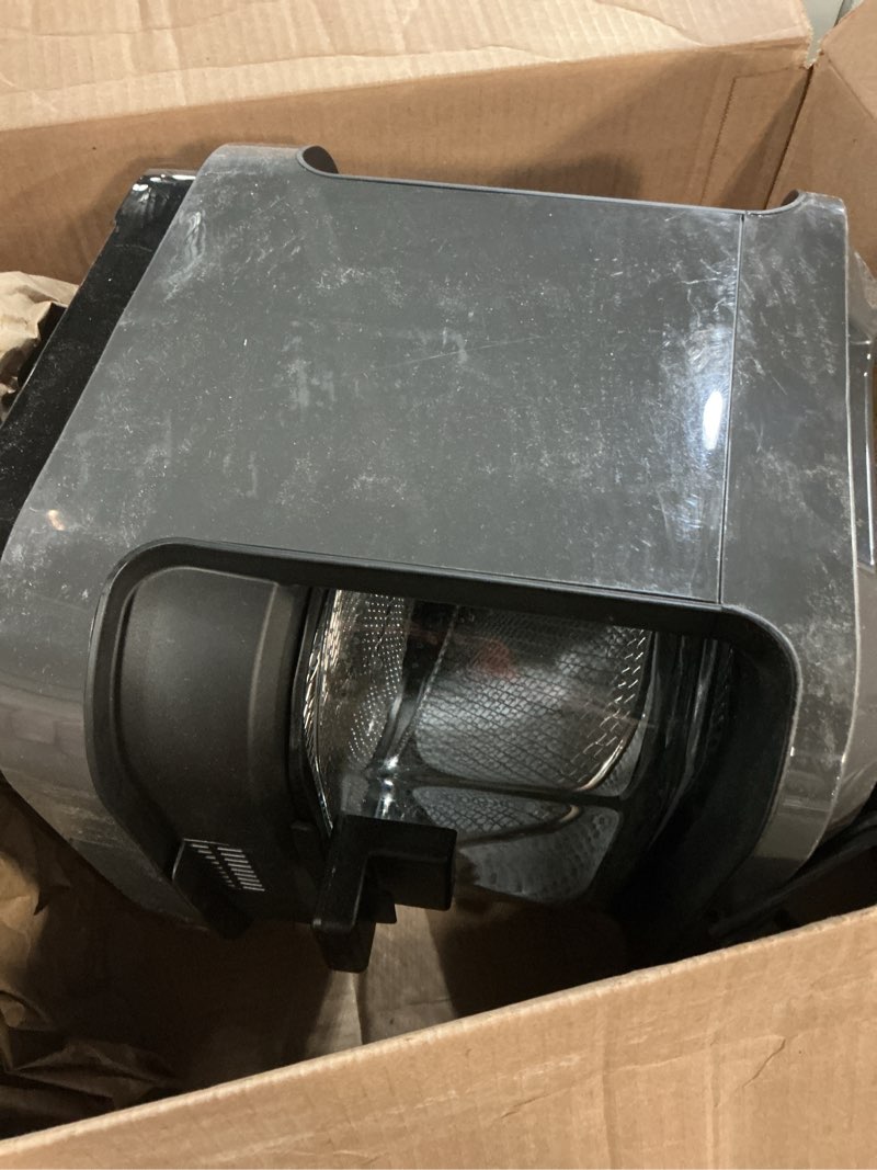 Condition photo showing As Is for Nutrichef 5.8 Quart Air Fryer | 8-1 Preset Cook Modes | Transparent Fry Bowl for Best Cooking Results | Cook Shrimp, Steak, Fries, Wings, Chicken & More | Precise Temperature Control & Time | Grey