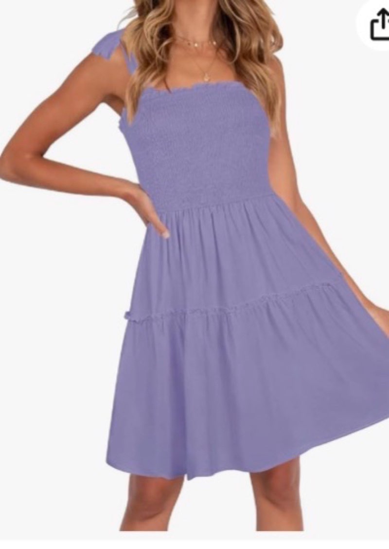 ZESICA Women's Summer Sleeveless Ruffle Tiered Layered Mini Dresses 2025 Square Neck Smocked Short B