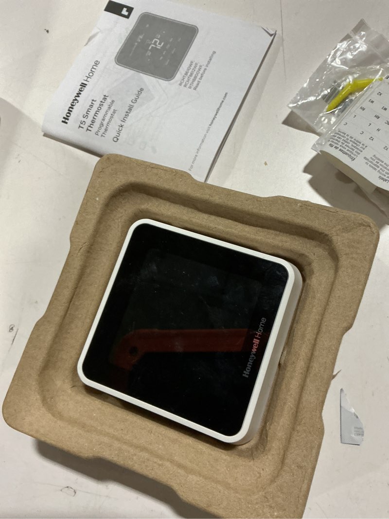 Condition photo showing As Is for Honeywell Home RTH8800WF2022, T5 WiFi Smart Thermostat, 7 Day-Programmable Touchscreen, Alexa Ready, Geofencing Technology, Energy Star, C-Wire Required