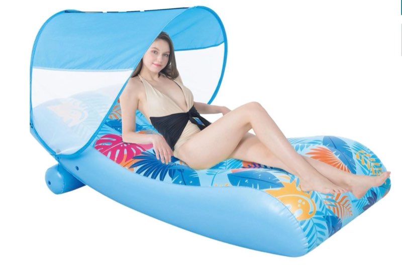 DIMAR GARDEN Pool Lounge Float with Canopy, Adult Inflatable Pool Wave Raft Floaties