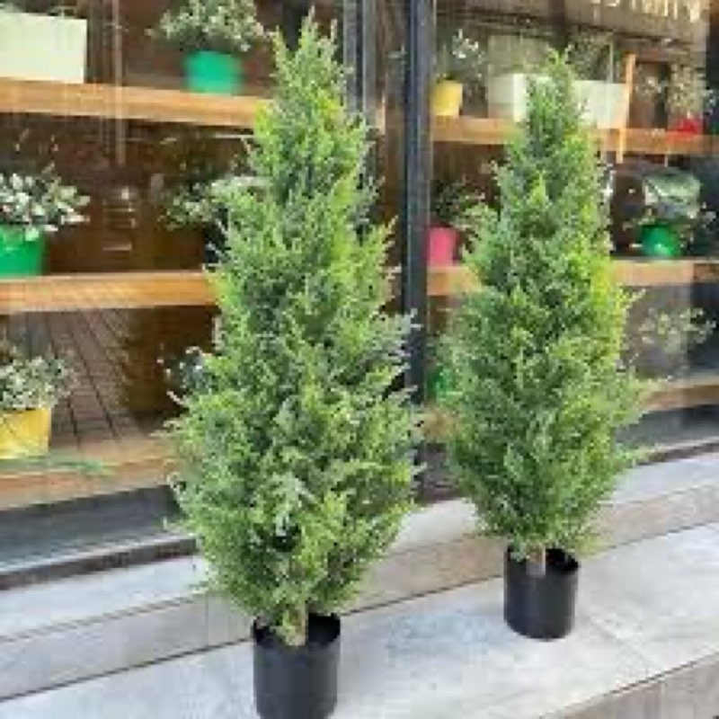 Artificial Cedar Topiary Trees 3ft Fake Cypress Trees Faux Evergreen Potted Plants Silk Pine Cypress Tree for Outdoors Front Home Decor Set of 2