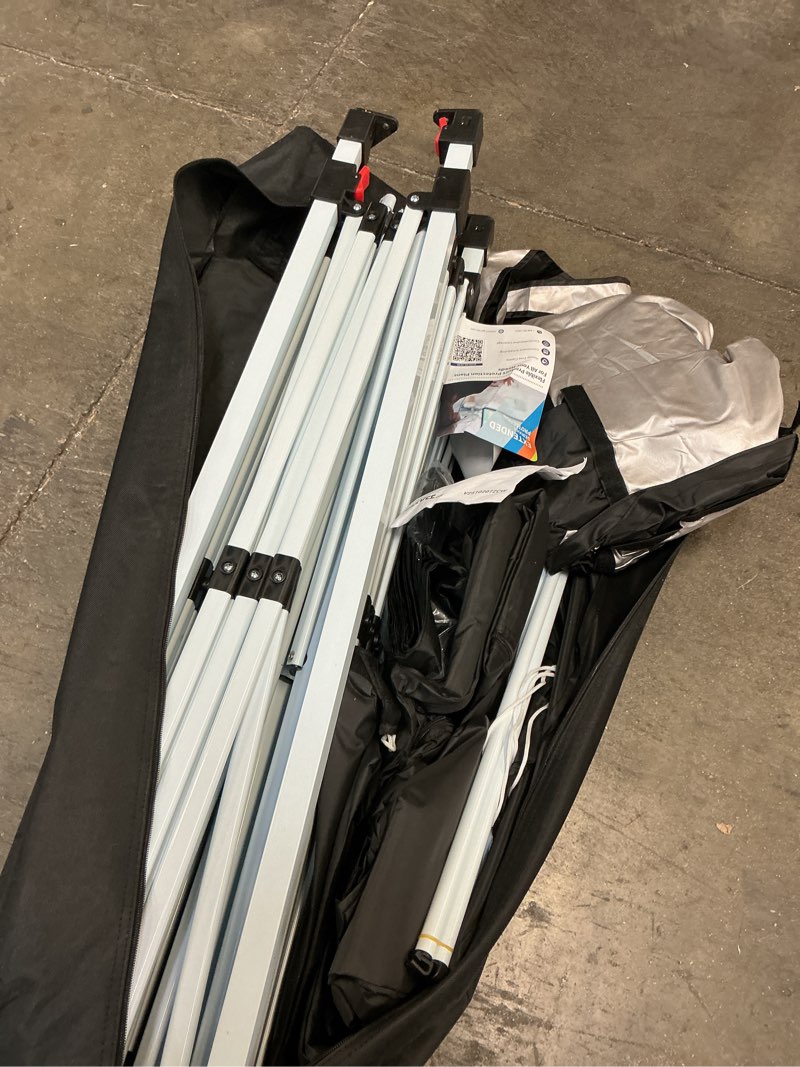 Condition photo showing As Is for garvee 10x20 pop up canopy with 4 sidewalls, beach ten with one push setup, reinforced frame, outdoor easy up canopy tent with portable roller bag, adjustable height, sandbags, silver coated, black black 4 sidewalls
