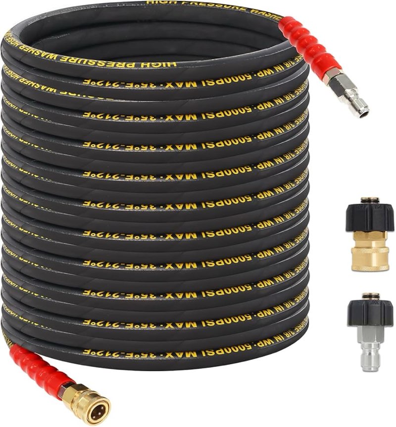 3/8'' Pressure Washer Hose 50FT, Kink Resistant High Tensile Wire Braided Power Washer Hose for Hot 