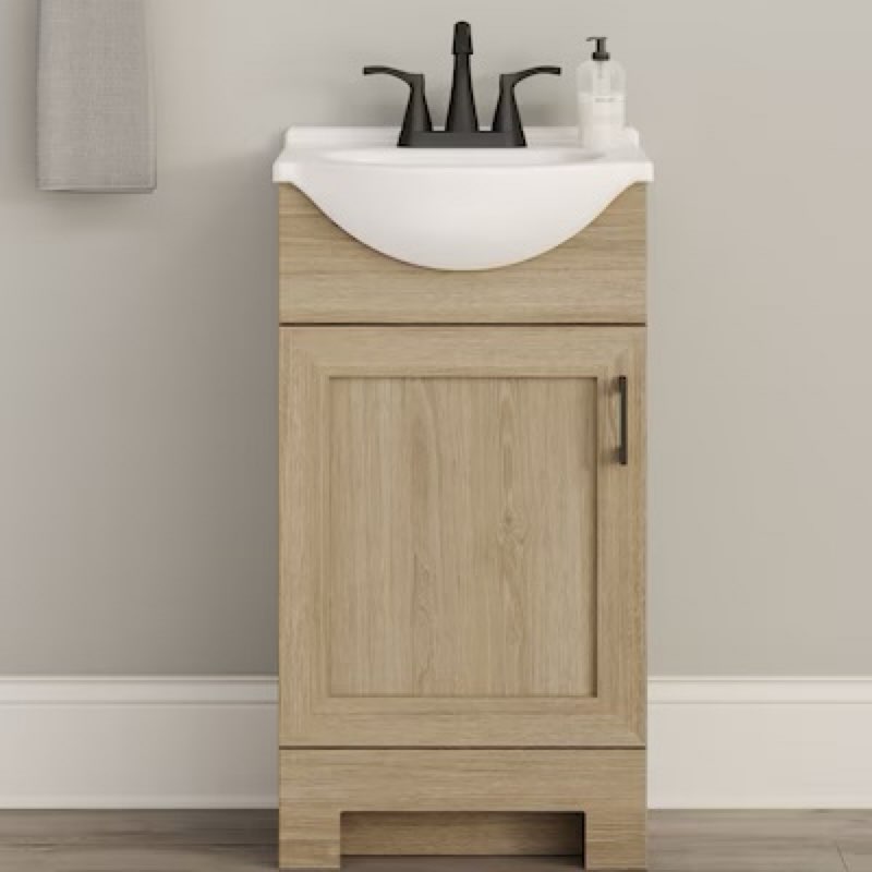  project source euro 18-in sandstone single sink bathroom vanity with white cultured marble top