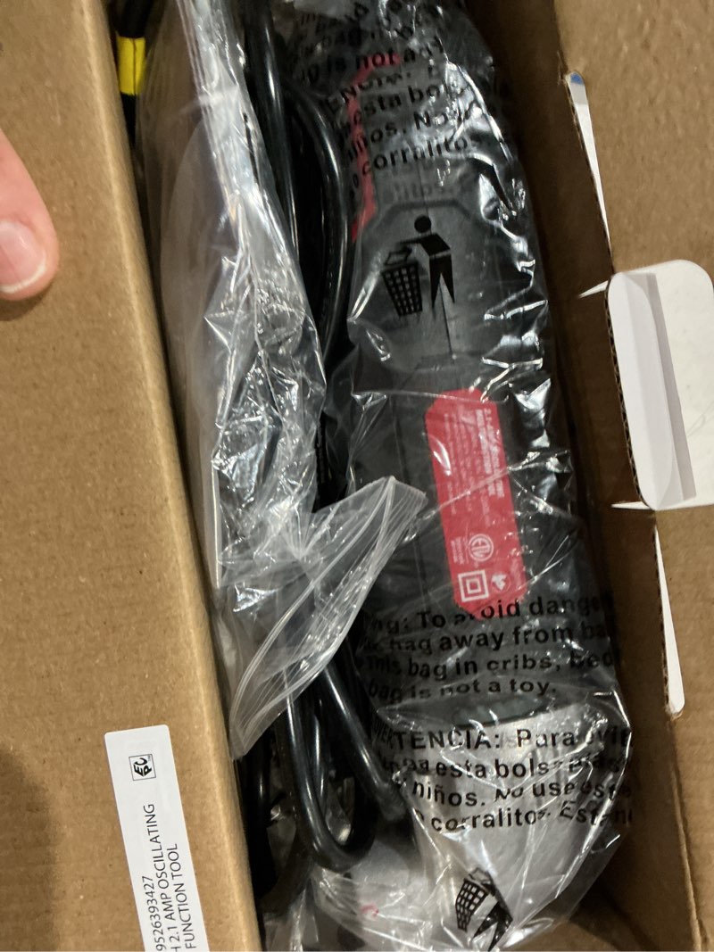 Condition photo showing Good Condition for hyper tough 2.1 amp new condition corded oscillating multi-function tool, variable speed, with hex key, sanding pad, quarter inch blade, scraper blade & 3 sanding sheets