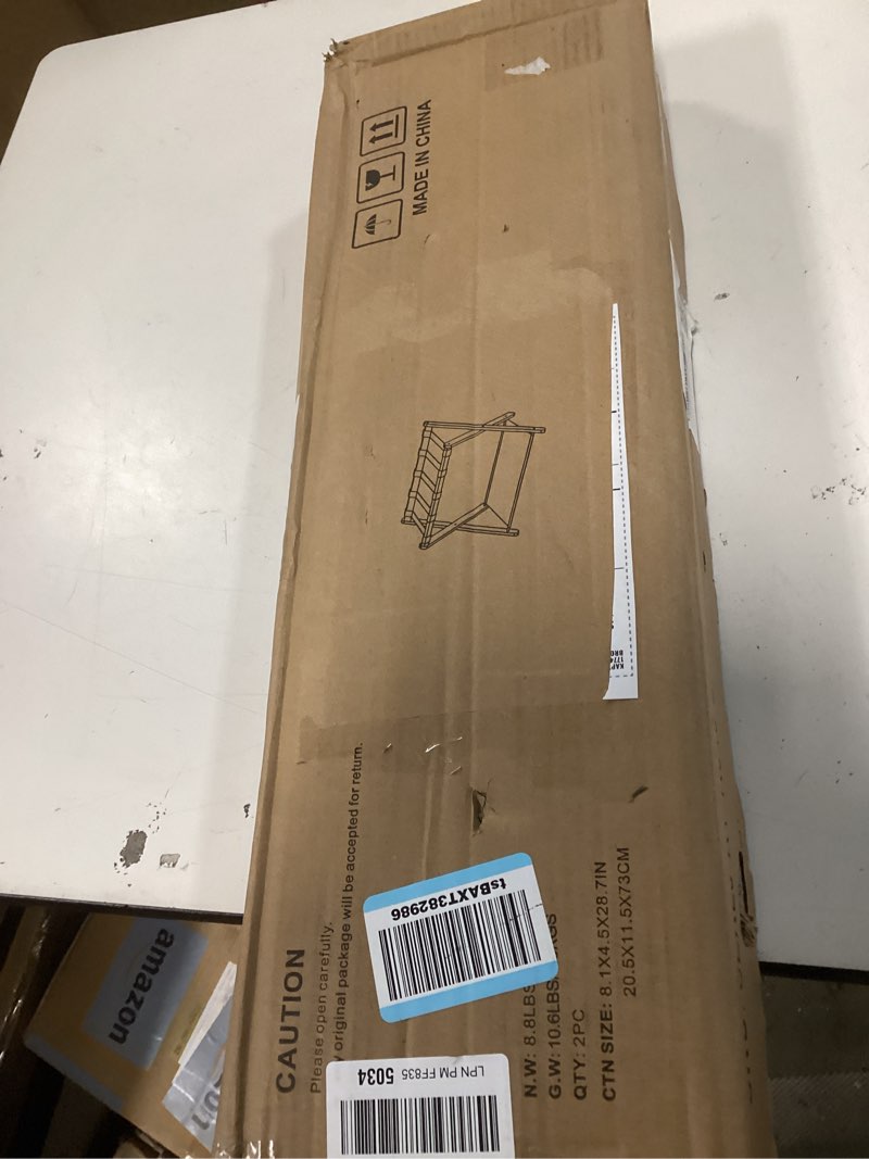 Condition photo showing Good Condition for Smuxee Brown Bamboo Luggage Rack Pack of 2, Foldable Suitcase Stand with Storage Shelf, Easily Assembled Luggage Stand with 5 Nylon Straps for Guest Room Bedroom Hotel Brown 2PCS