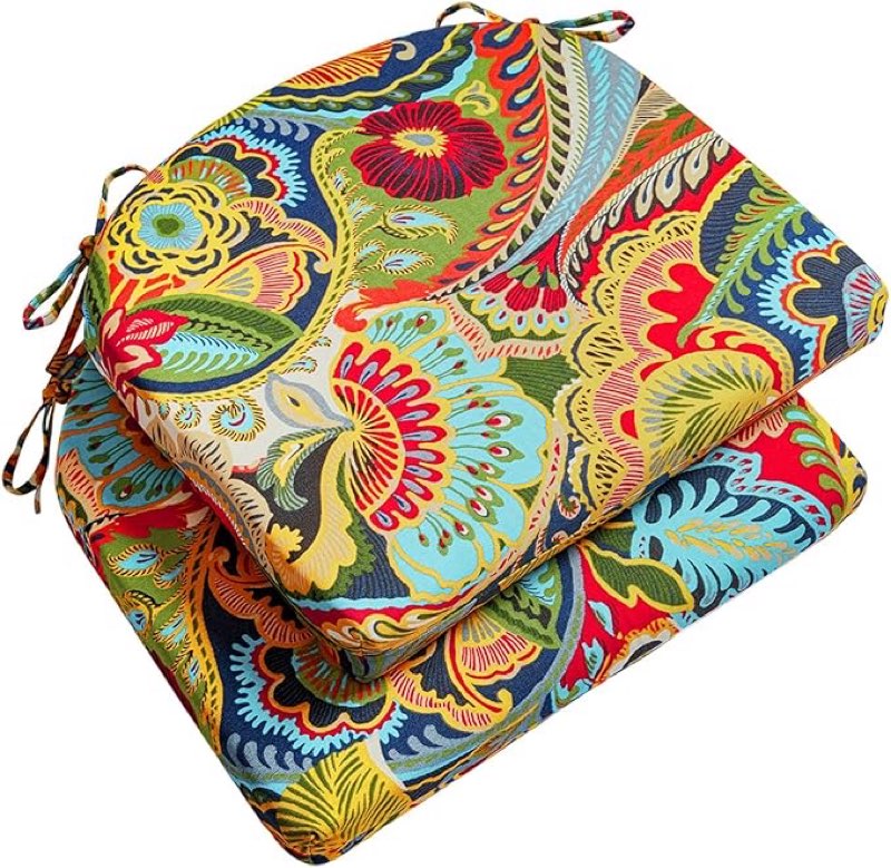 Wellsin Outdoor Chair Cushions for Patio Furniture - Patio Chair Cushions Set of 2 - Waterproof Round Corner Outdoor Seat Cushions 17"X16"X2", Flower