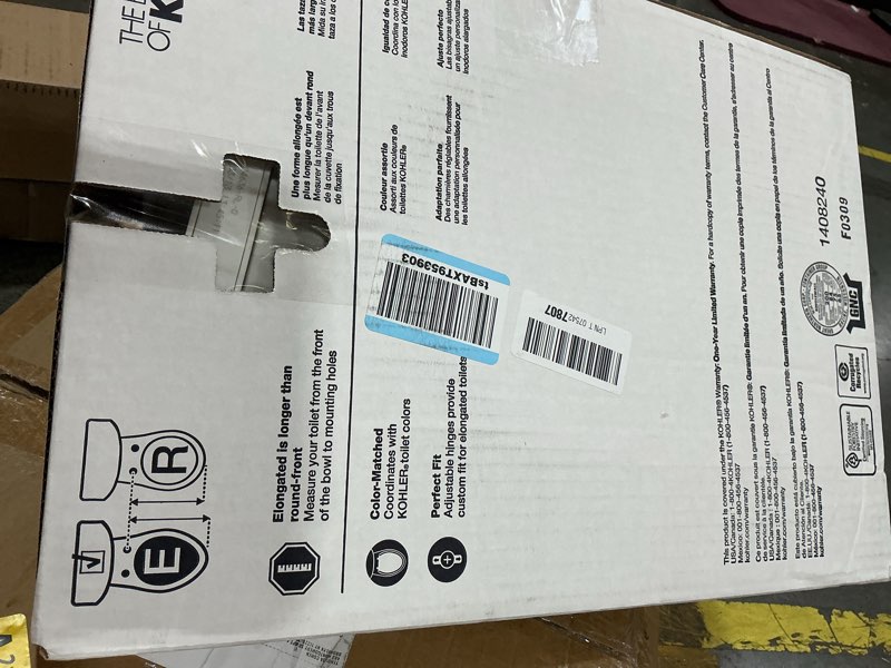 Condition photo showing New/Like New for kohler 4636-rl-0 cachet readylatch elongated slow close toilet seat, soft close toilet seat quiet lid, contoured grip-tight bumpers installation hardware, apartment essentials, white white elongated ready latch