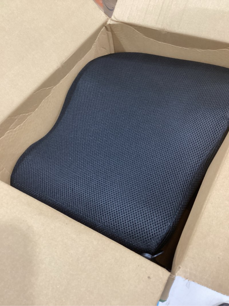 Condition photo showing As Is for Mind Reader Heated Air-Cloud Lumbar Cushion, Ergonomic Memory Foam Back Support Pillow with Adjustable Heat Settings and Timer, Black