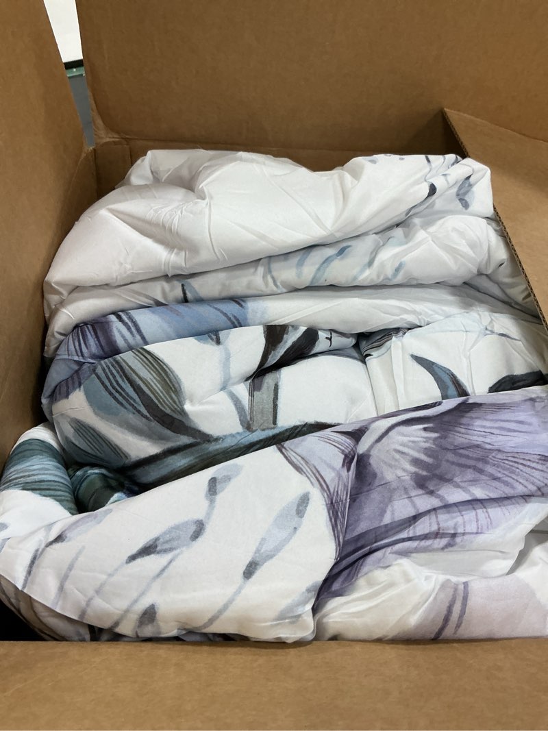 Condition photo showing As Is for Luxudecor Floral Comforter Set Full Size 7 Piece, Purple Flower Bed in a Bag, Elegant Floral Comforter with Sheet Set, Soft Microfiber Bedding Set for All Season (Purple, 80"x90") Full Size Purple