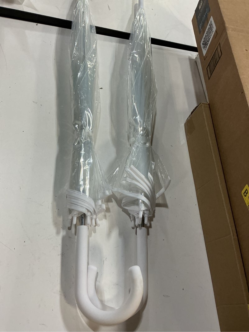 Condition photo showing As Is for New (2-Pk) Wedding Style Stick Umbrellas Large Canopy Windproof w/ J-Hook Handle