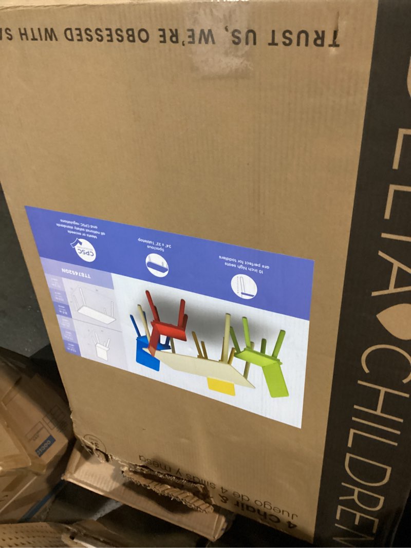 Condition photo showing New/Like New for delta children kids table and chair set (4 chairs included), natural/primary natural/primary colors table + 4 chairs