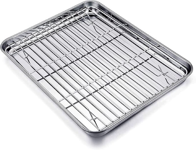 teamfar stainless steel baking sheet with rack set, 10.5/12.5/16 inch baking pan with wire rack & si