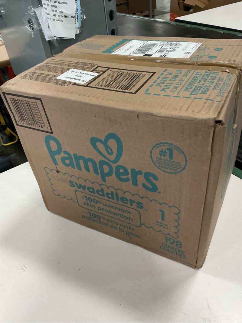 Condition photo showing New/Like New for Pampers Swaddlers Diapers, Size 1 (8-14 lbs), 198 Count, Absorbent, Keeps Baby Dry and Comfortable, Skin Safe Disposable Baby Diaper (Packaging May Vary)