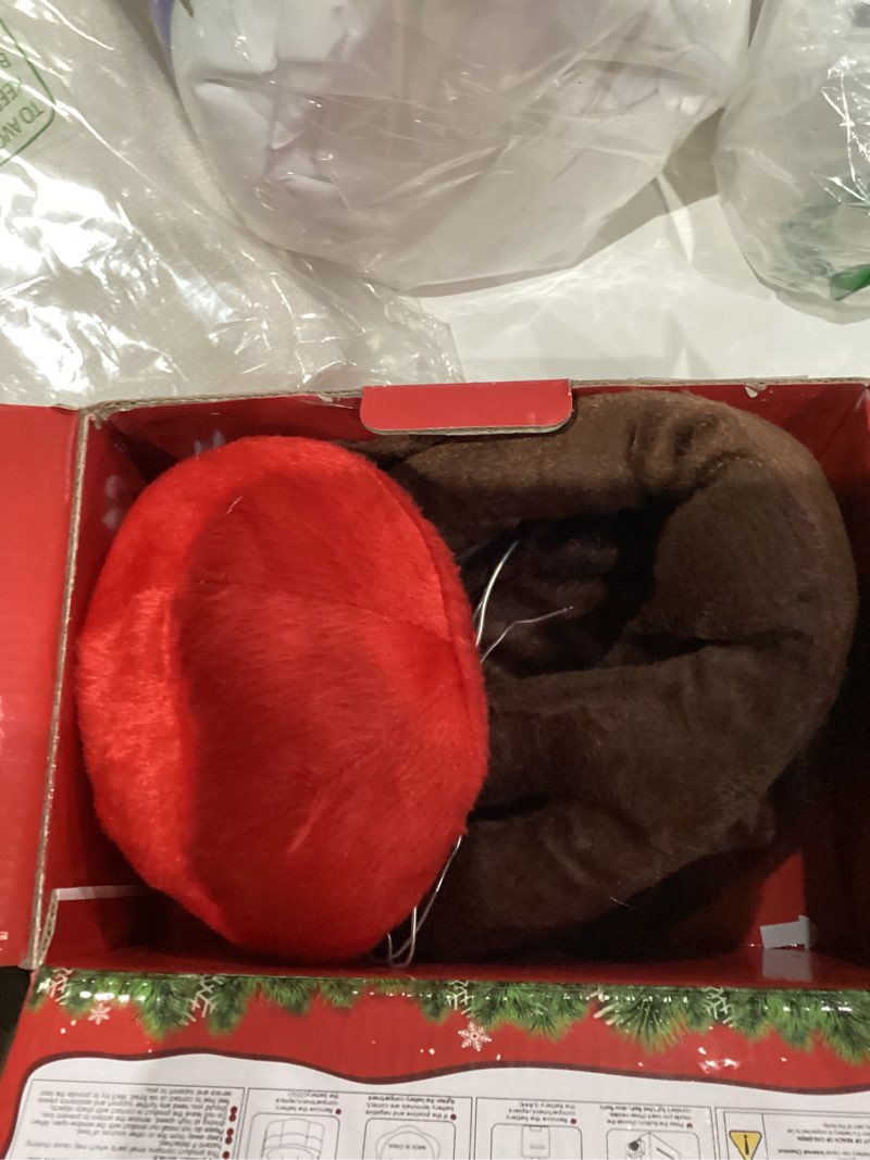 Condition photo showing As Is for Christmas Car Decorations Reindeer Car Kit Antlers with Lights, Jingle Bells Rudolph Reindeer and Nose, Tail Cute Costume Auto Accessories for Trunk Vehicles SUV Antenna Toppers Multicolor