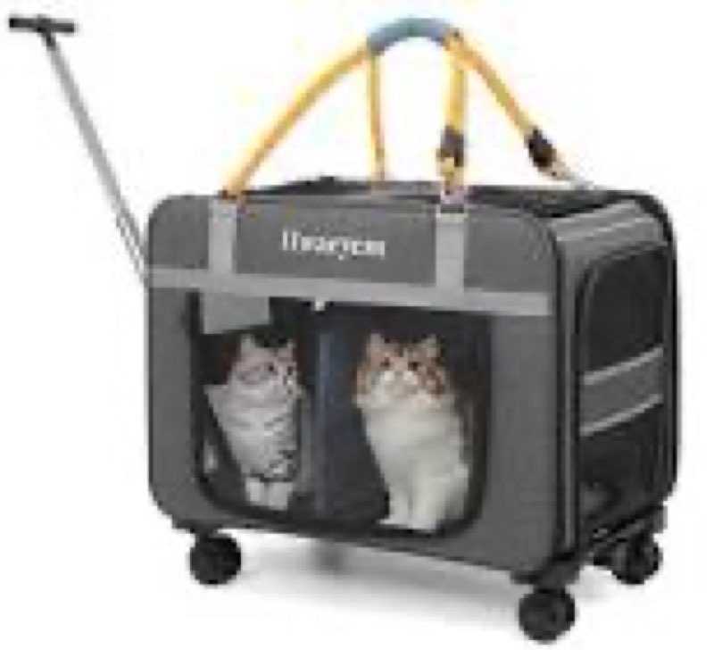 Extra Large Cat Carrier for 2 Cats with Wheels, 24" X 15" X 17" Dual-Compartment Cat Car Travel Carr