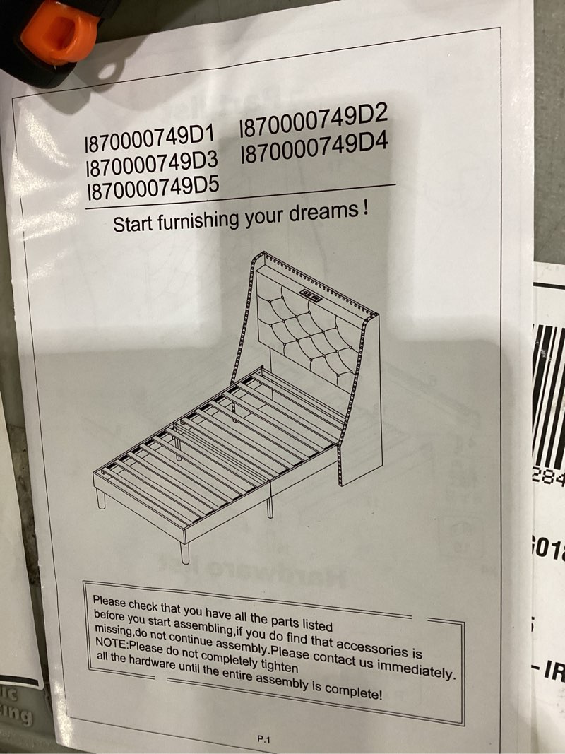 Twin bed frame with headboard with plug in 