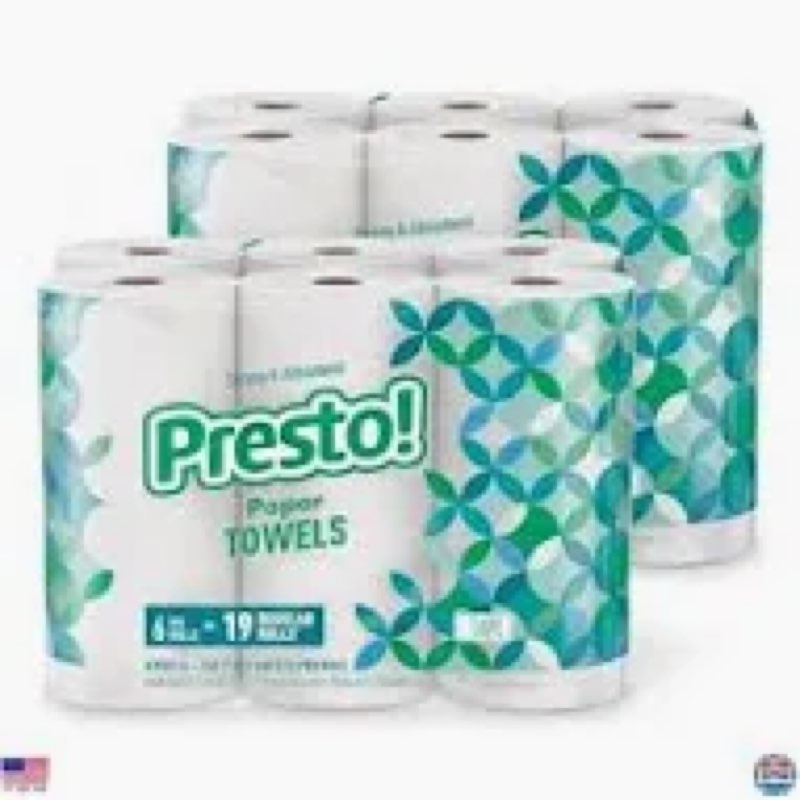 amazon brand - presto! ultra-strong premium paper towels, 158 sheet huge roll - flex-a-size, 12 roll