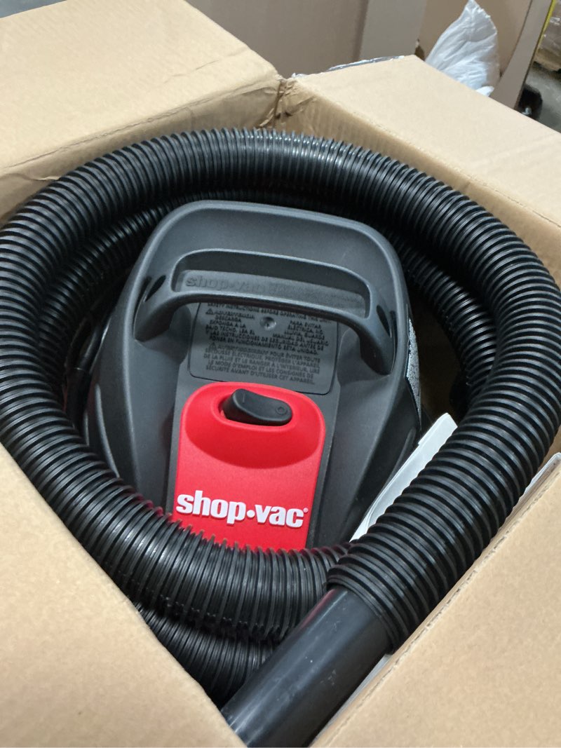 Condition photo showing As Is for Shop-Vac 5 Gallon 4.5 Peak HP Wet/Dry Vacuum, Stainless Steel Tank, Portable Shop Vacuum with Filter, Hose and Accessories for Garage, Workshop. 5920588