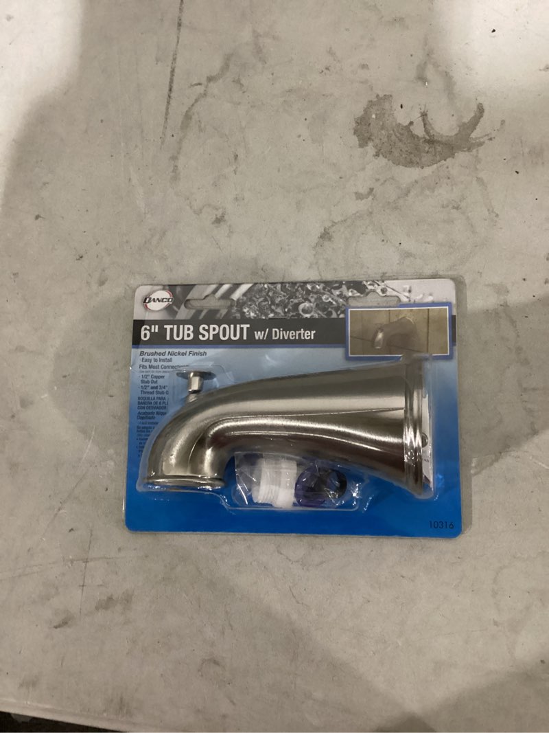 Condition photo showing New/Like New for 5-1/2 in. decorative tub spout in brushed nickel