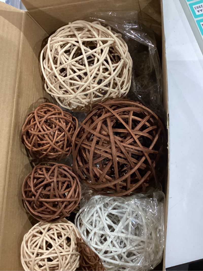 Condition photo showing Good Condition for chunful 22 pcs decorative balls for centerpiece bowls wicker rattan balls orbs vase fillers for craft, party, wedding table decoration, 5 size, 2 shapes(stylish color)