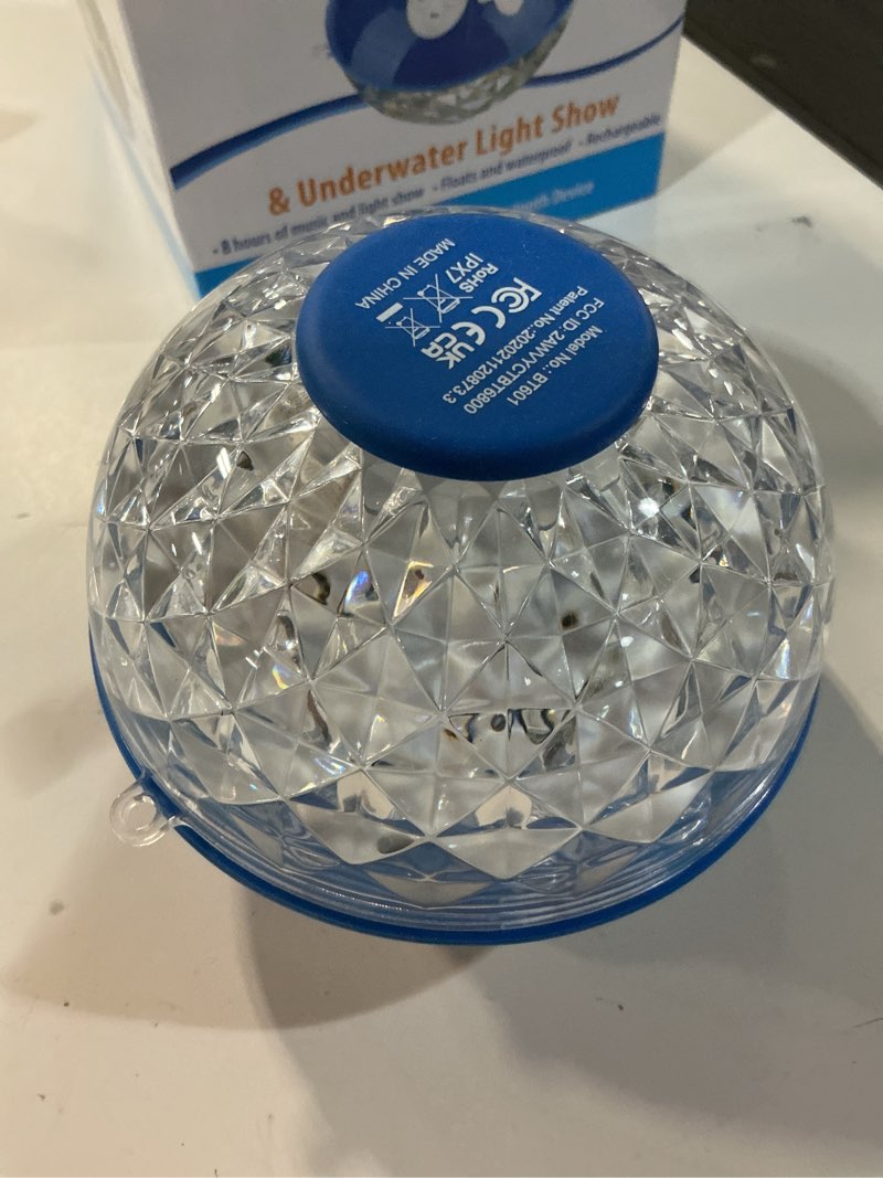 Condition photo showing Good Condition for blufree bluetooth pool speaker with colorful light, portable floating pool speaker ip68 waterproof,built-in mic, floatable crystal clear sound wireless bluetooth hot tub speakers for pools spa outdoor