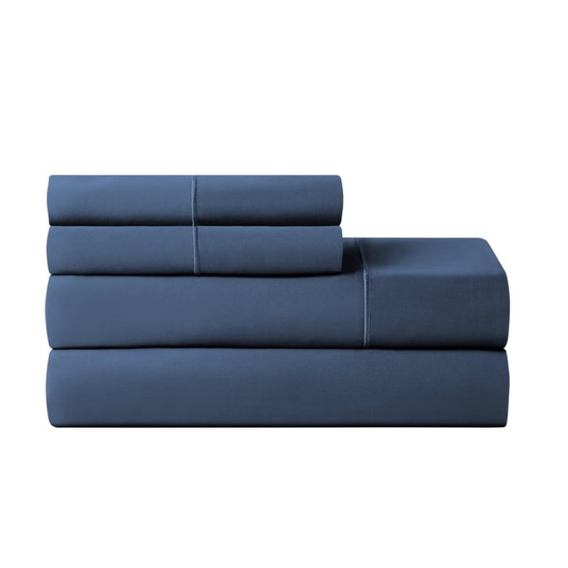 hotel style 4-piece 600 thread count blue egyptian cotton adult bed sheet set, queen - deep pocket